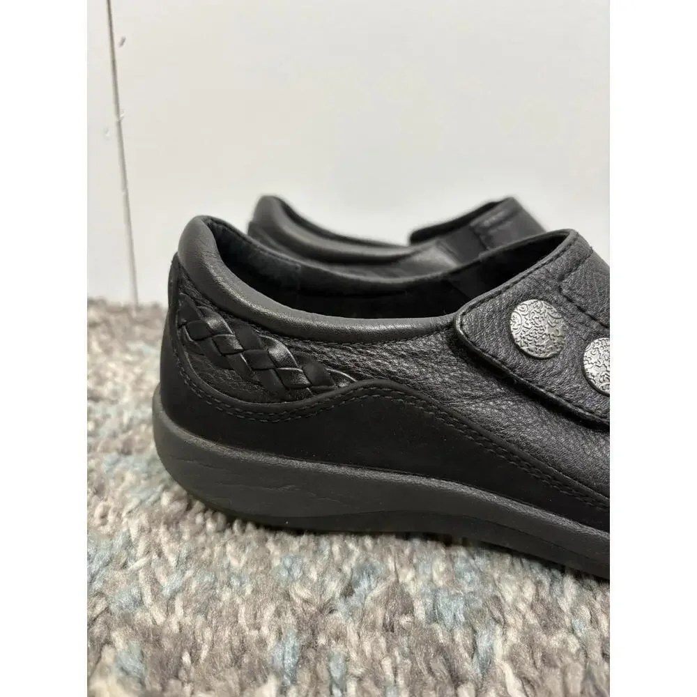 Aetrex Shoes Womens 8.5 Karina Comfort Ortho Braided Strap Black Leather